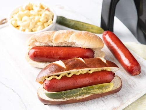 Assembled hot link sausage dogs on a plate