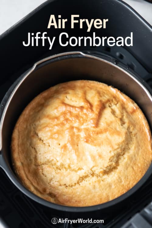 Air fryer Jiffy Cornbread in pan 