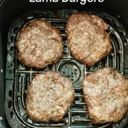 air fryer lamb burgers patties in basket
