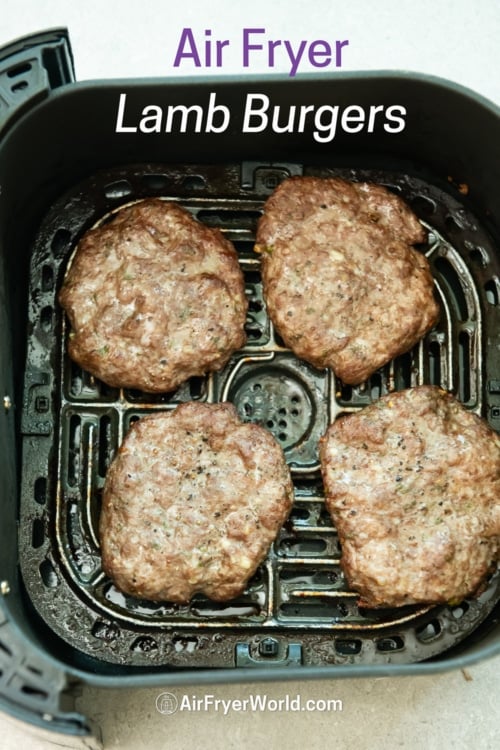 air fryer lamb burgers patties in basket