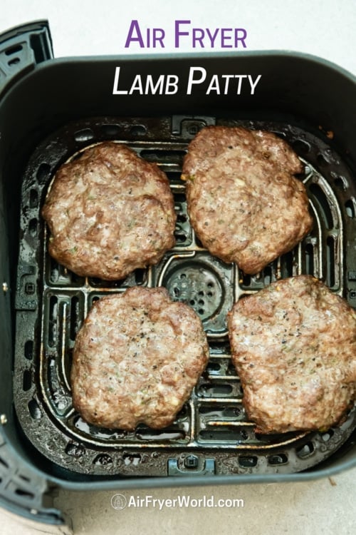 lamb patty in air fryer basket 