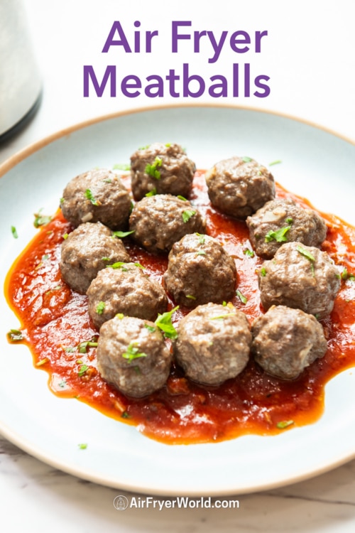 air fried meatballs recipe on plate with sauce 