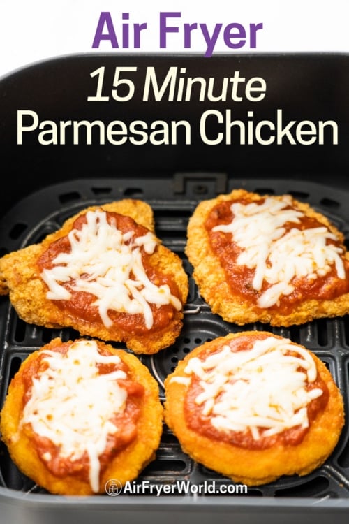 air fryer parmesan chicken in basket 