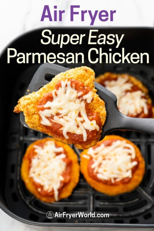 spatula holding air fryer parmesan chicken 