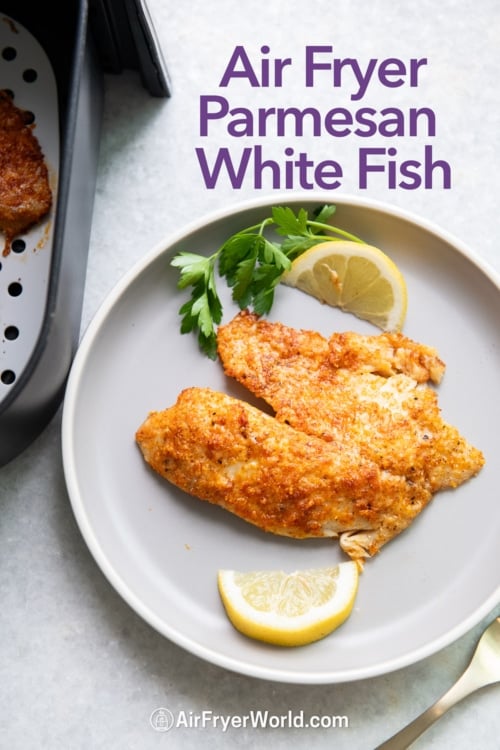 air fryer parmesan white fish on plate 