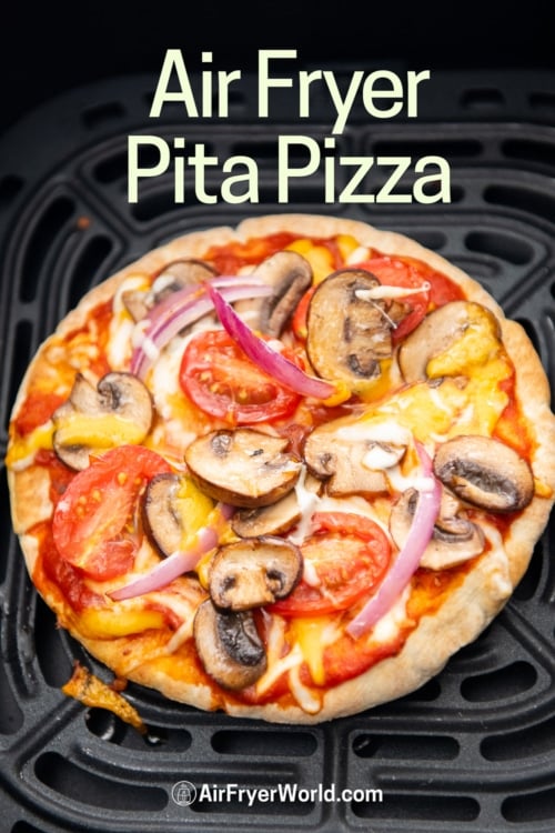 Air Fryer pita pizza in basket 