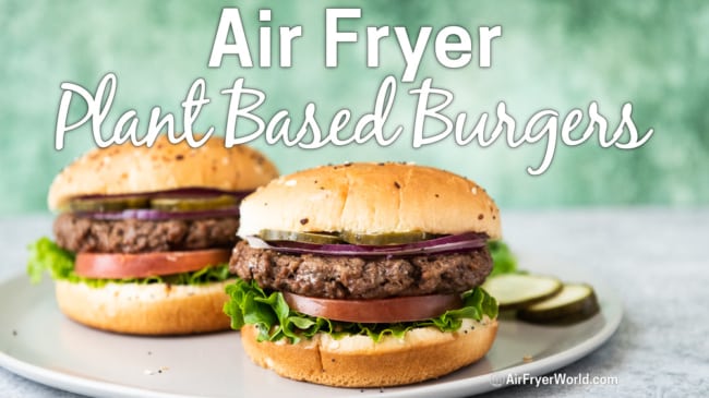 plant based air fryer burgers on plate 