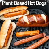 air fryer plant based hot dogs in basket