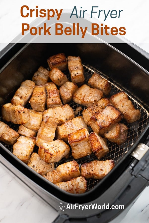 Air Fryer Pork Belly Bites in a basket