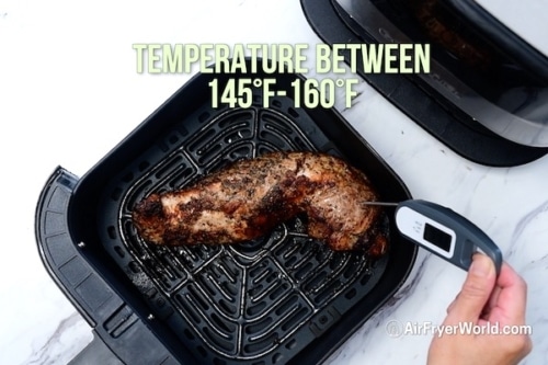 Checking temperature of pork tenderloin