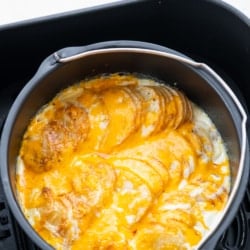 Air Fryer scalloped potatoes in pan