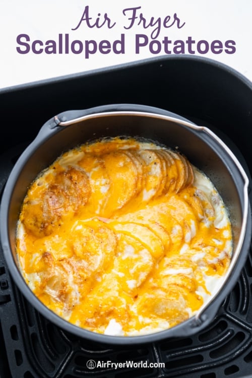 Air Fryer scalloped potatoes in pan