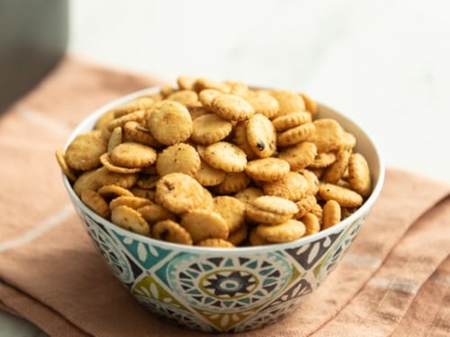 Seasoned oyster crackers in a bowl
