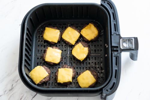 Cheese melted on slider patties in air fryer
