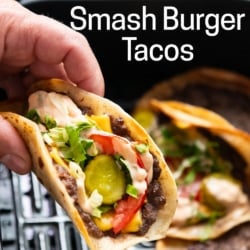 holding air fryer smash burger tacos