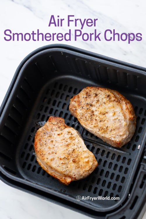 air fryer pork chops in basket 