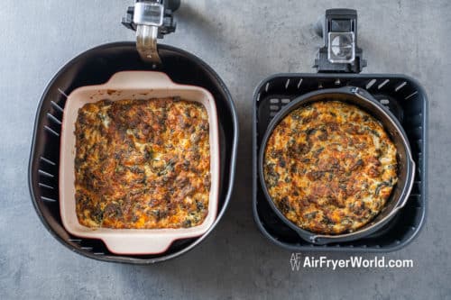 side by side spinach dip in air fryer basket