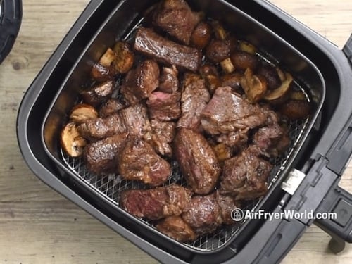 Nearly cooked steak bites