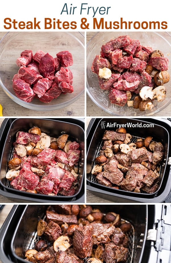 Best Air Fryer Steak Bites Recipe with Garlic Mushrooms | Air Fryer World