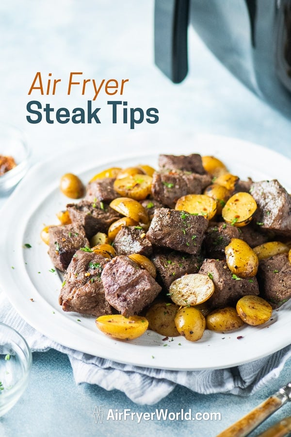 Best Air Fried Steak Tips Recipe in Air Fryer on a plate