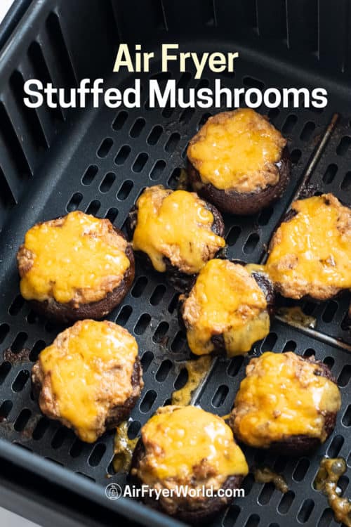 Air Fryer Stuffed Mushrooms recipe in a basket