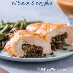 Air Fryer Stuffed Turkey Breast Roll with Bacon, Mushroom, Kale or Spinach | AirFryerWorld.com