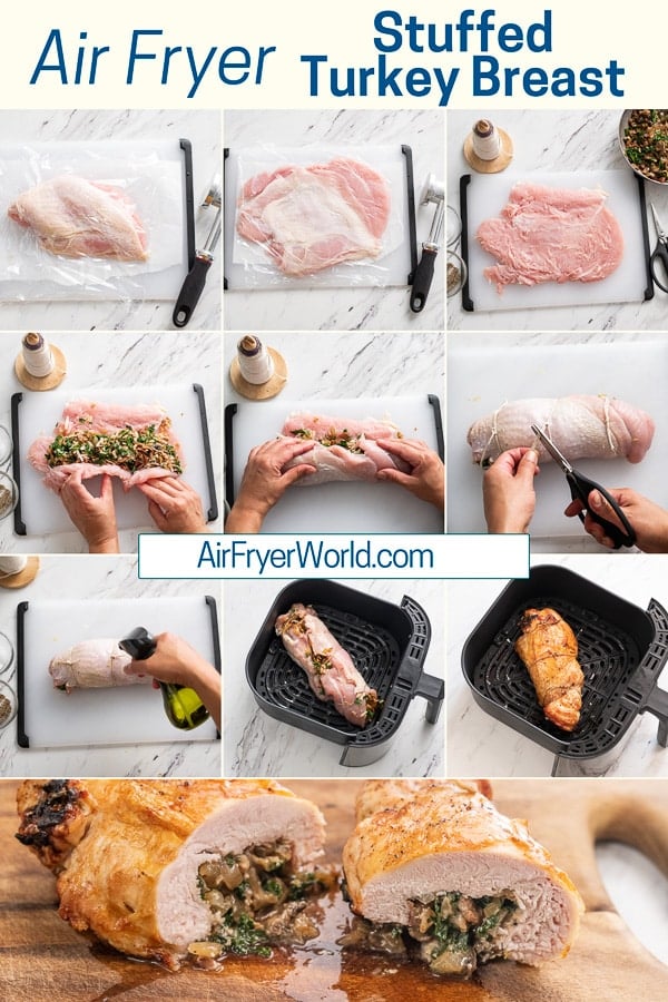 Air Fryer Stuffed Turkey Breast Roll with Bacon, Mushroom, Kale or Spinach step by step photos