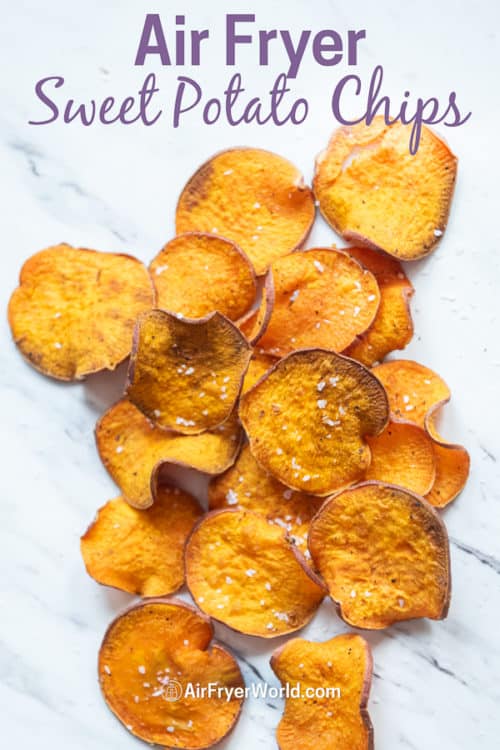 Healthy Sweet Potato Chips Recipe in Air Fryer on a countertop