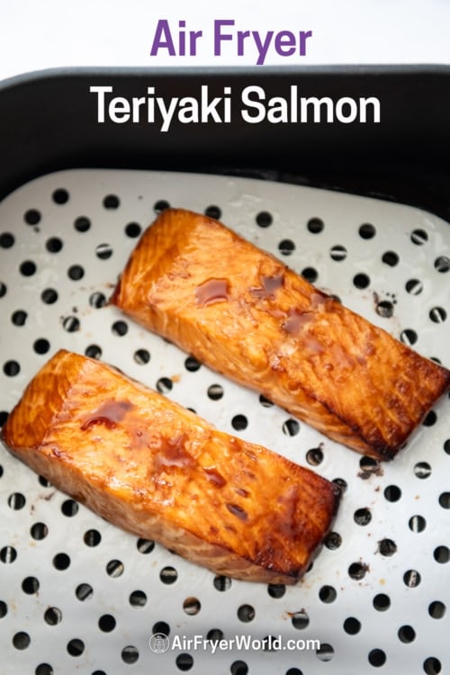 air fryer teriyaki salmon in air fryer basket