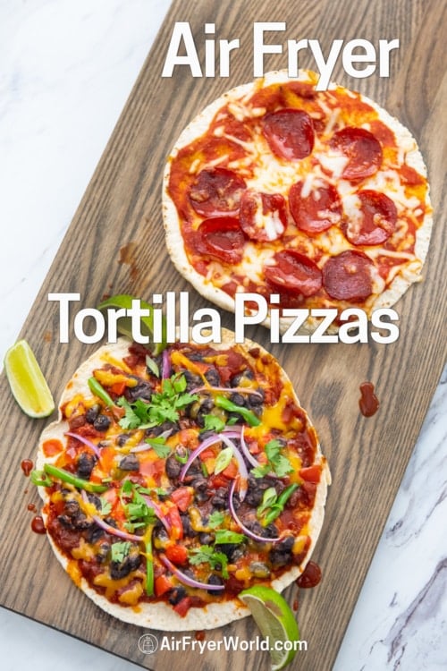 Pepperoni and Salsa Tortilla Pizza on Cutting Board