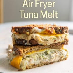 plated air fryer tuna melt sandwich