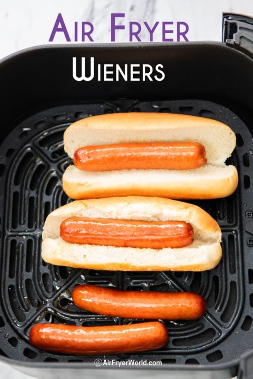 air fryer wieners in bakset with buns 