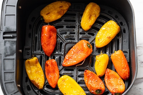 Fully cooked mini sweet peppers in air fryer