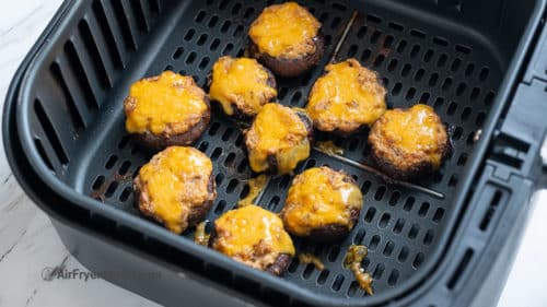 stuffed mushrooms in cosori air fryer basket 