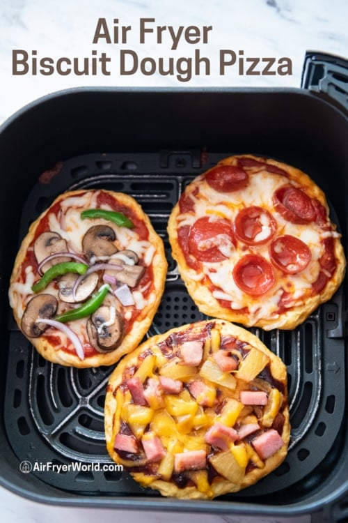 Air Fryer biscuit Pizza in basket 