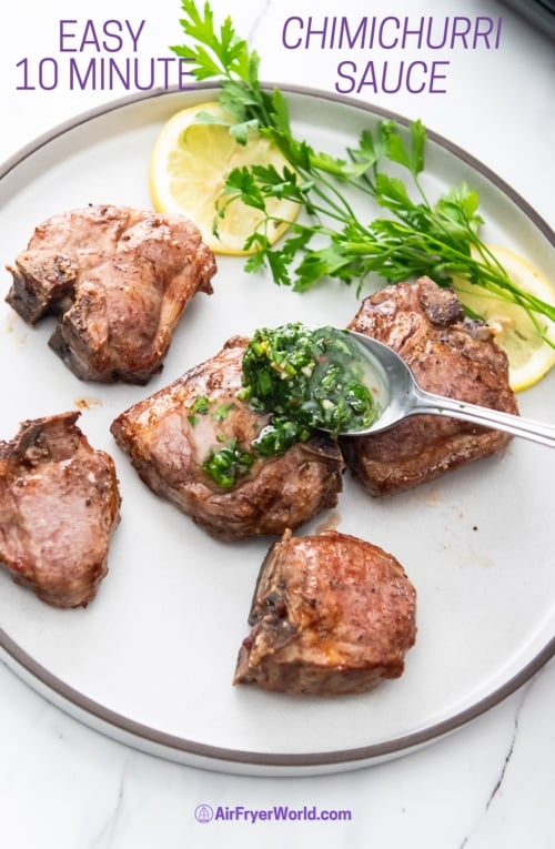 chimichurri sauce recipe on air fried lamb loin chops