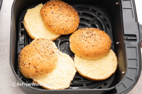 Buns in air fryer being warmed