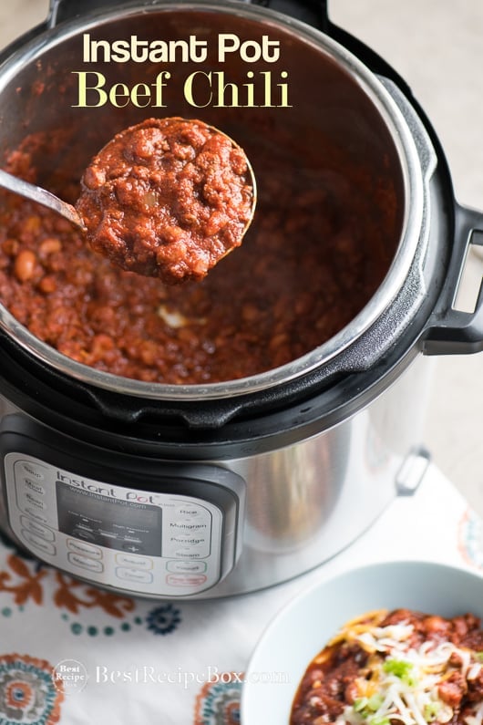 Instant Pot Beef Chili Recipe in Pressure Cooker or Slow Cooker | @bestrecipebox
