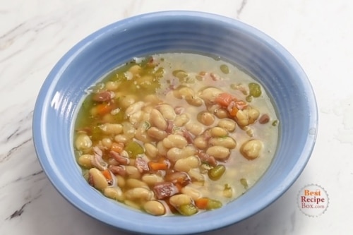 Ham and bean soup in a bowl