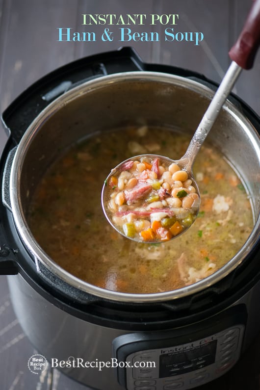 Instant Pot Ham and Bean Soup Recipe in Pressure Cooker or Slow Cooker | @bestrecipebox