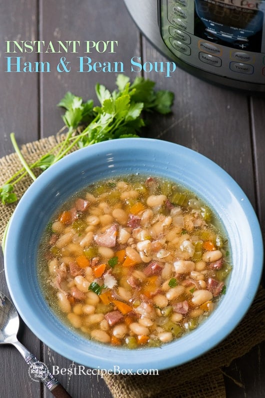 Instant Pot Ham and Bean Soup Recipe in Pressure Cooker or Slow Cooker | @bestrecipebox