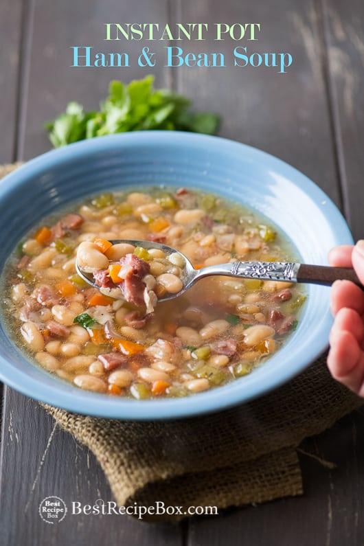 Instant Pot Ham and Bean Soup Recipe in Pressure Cooker or Slow Cooker | @bestrecipebox