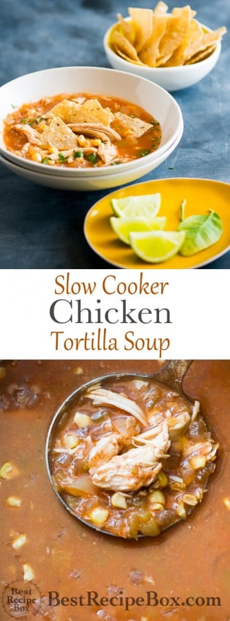 Slow Cooker Chicken Tortilla Soup- So easy & better than a restaurant on BestRecipeBox.com