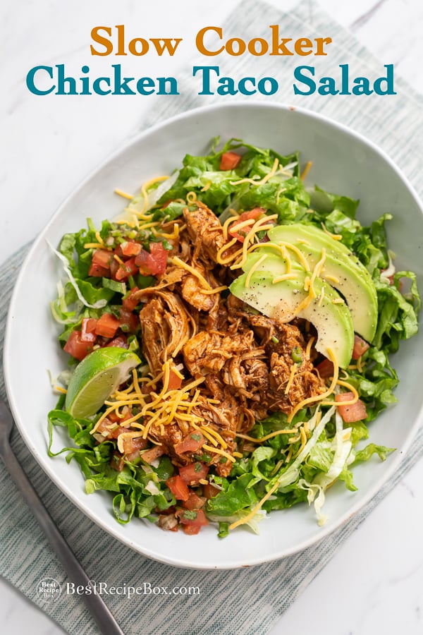 Slow Cooker Chicken Taco Salad in Crock Pot Shredded Chicken | BestRecipeBox.com