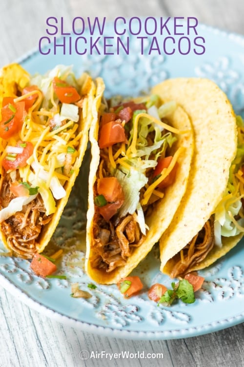 plate of finished slow cooker chicken tacos