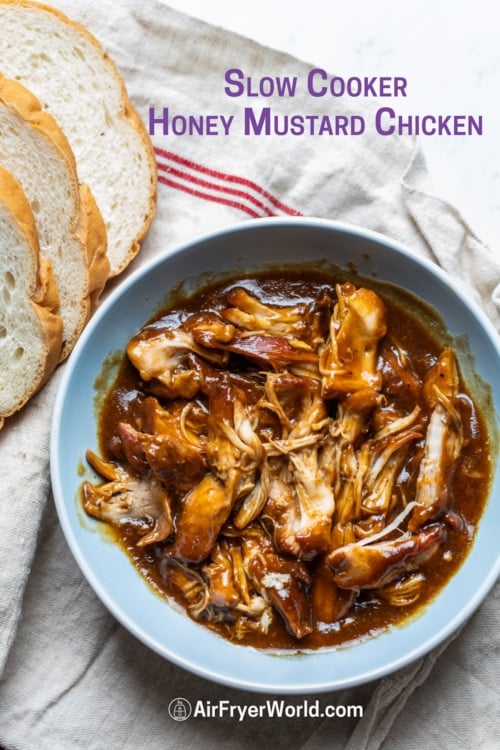 bowl of slow cooked honey mustard chicken