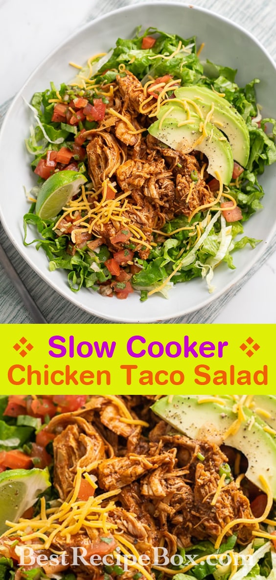Slow Cooker Chicken Taco Salad in Crock Pot Shredded Chicken | BestRecipeBox.com
