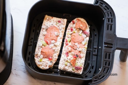 frozen French bread pizza in basket 