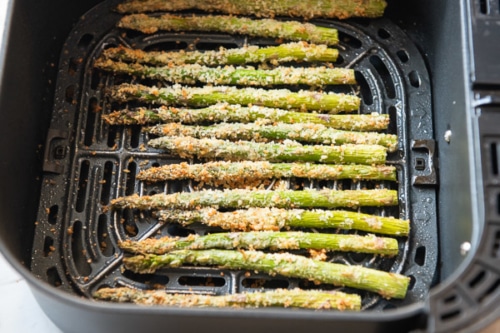 Finished asparagus fries in air fryer