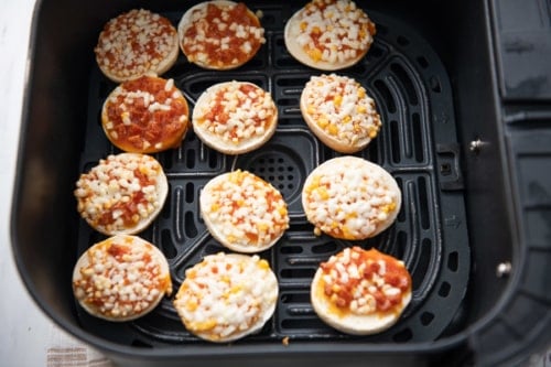 Bagel bite pizza snacks in air fryer after cooking 4 minutes